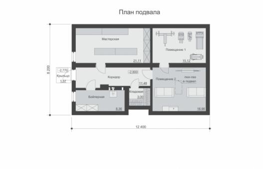 Одноэтажный дом с цокольным этажом и тремя спальнями